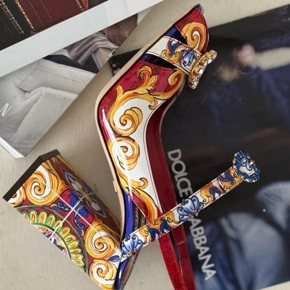 Dolce & Gabbana unique sling back sandals heels colorful luxury shoes rare - Picture 9 of 12